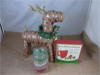 Christmas Burlap Deer/Box Sign/Votive Candle Holde