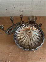 Sliver Plate Clam Shell and Candle Holder