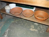 Clay pots, planters, etc. contents of 1 shelf