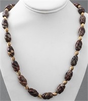 Carved Jasper & Gold-Tone Barrel Bead Necklace