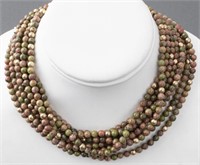 Epiodite & Gold-Tone Bead Strand Necklace