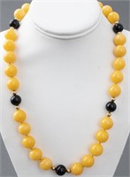 Yellow Mountain Jade & Black Onyx Beaded Necklace