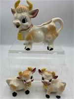 Vintage cow creamer and salt and pepper shaker