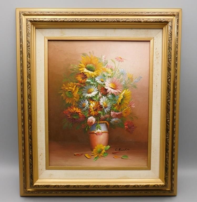 Impasto Still Life Flowers Painting C. Bendt