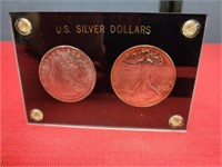 2 Slabbed US Silver Dollars 1987 & 1921