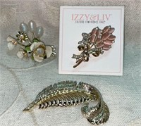 (3) Vtg Brooches:  Faux Pearl/Flower, Izzy & Liv