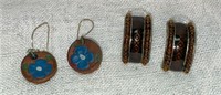 (2) Pairs Earrings:  HP Leather Flower, Brown