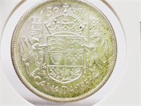 1958 Dot Canadia 80% Silver 50 cent