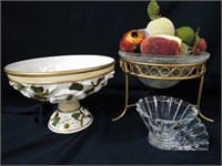 3 Pieces of Table Decor: Crystal, & Ceramic, Fruit