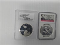 (2) miscellaneous graded silver rounds