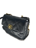 CC Black Soft Quilted Leather Half-Flap Purse