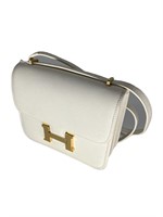White Fine Grain Leather Gold Tone Half-Flap Bag