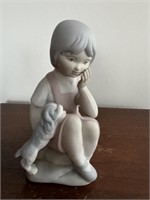 Porceval Sitting Girl & Dog Porcelain Figurine