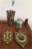 D - PEWTER CONTAINER, TRIVETS & MORE (L58)