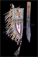 Teton Sioux Beaded Knife Sheath & 19th C. Knife