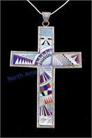 Zuni Inlaid Mosaic Large Cross Necklace by M.Y.