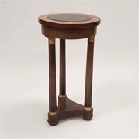 Antique Empire stand with brass trim, marble inset