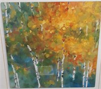 Watercolor Of Birch Trees Signed JMP