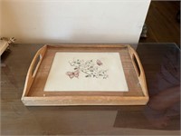 Canvas Embroidered Wood Tray w/ Handles