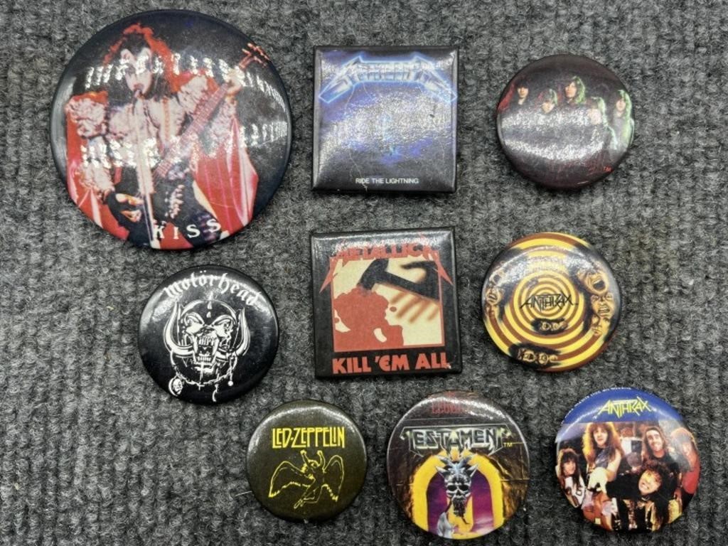 1980's Rock N Roll Pins Kiss, Metallic, etc