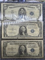 3 Silver Certificates  $1 & $5 1935 & 1953 Series