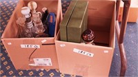 Two boxes of figural and fancy clear liquor