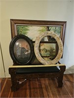 Bench, Framed Paintings, Vintage Picture w/