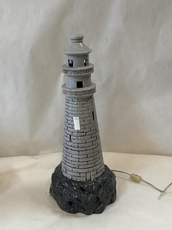 Porcelain Lighthouse Lamp 19" Tall