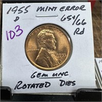 1955-D WHEAT PENNY CENT UNC ROTATED DIES