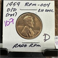 1959-D/D WHEAT PENNY CENT RPM-004 UNC