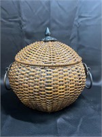 Vintage Decorative Wicker Basket w/ Metal Accents