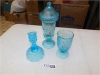 Teal Glass Ware Collection Vintage Lot of 3