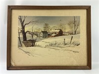 Vintage Framed Winter Scene Print