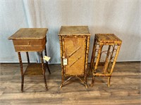 3pc Vintage Rattan End Tables - Worn