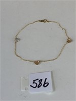 14K CHAIN BRACELET WITH HEARTS 1.50G