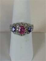14K WHITE GOLD SIZE 7 RING WITH PINK AND PURPLE
