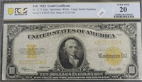1922 PCGS VF 20 10 $ GOLD CERTIFICATE