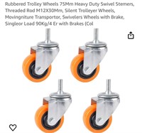 Rubbered Trolley Wheels 75Mm Heavy Duty