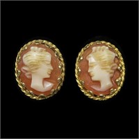 14K Yellow gold vintage cameo post earrings