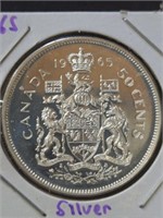 Silver uncirculated 1965 Canadian half dollar