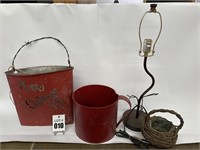 Table Lamp, Basket, Bucket & Christmas Decor