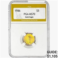 1986 $5 1/10oz Gold Eagle PGA MS70