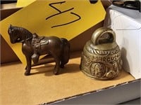 SMALL C-I RIDING HORSE & SMALL BRASS BELL