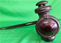 ANTIQUE IRON STAGECOACH RED LENS CANDLE LANTERN