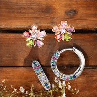 Multi-Color Huggie Hoop & Flower Star Earrings