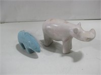Stone Carved Hippo W/Ceramic Bear Pottery See Info