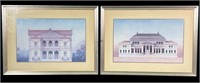 TWO FRAMED ARCHITECTURAL PRINTS