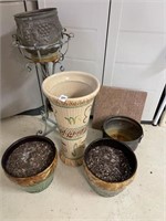 VINTAGE UMBRELLA STAND AND PLANT STANDS