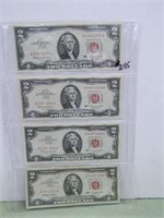 (4) 1965 Series $2 “RED SEAL” US Notes –