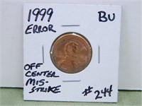 1999 – Error Off-Center Mis-Strike Lincoln Cent -